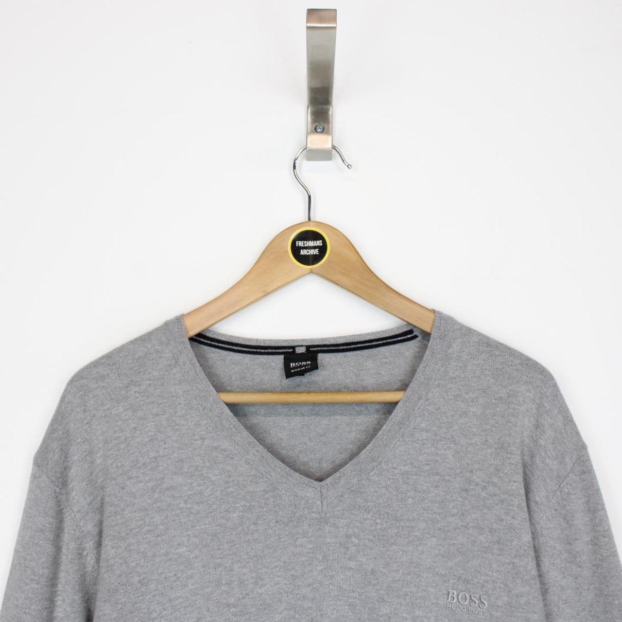 Hugo Boss Grey V-Neck Cotton Knit Jumper