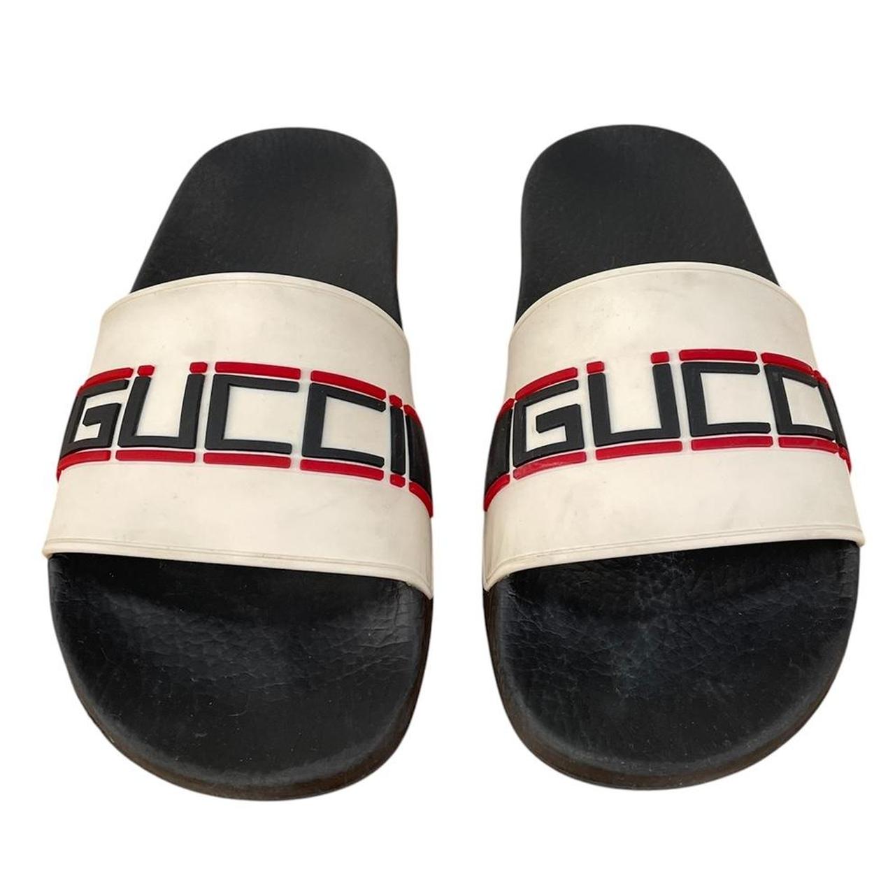 Gucci Ecru Black and Beige Logo Slides