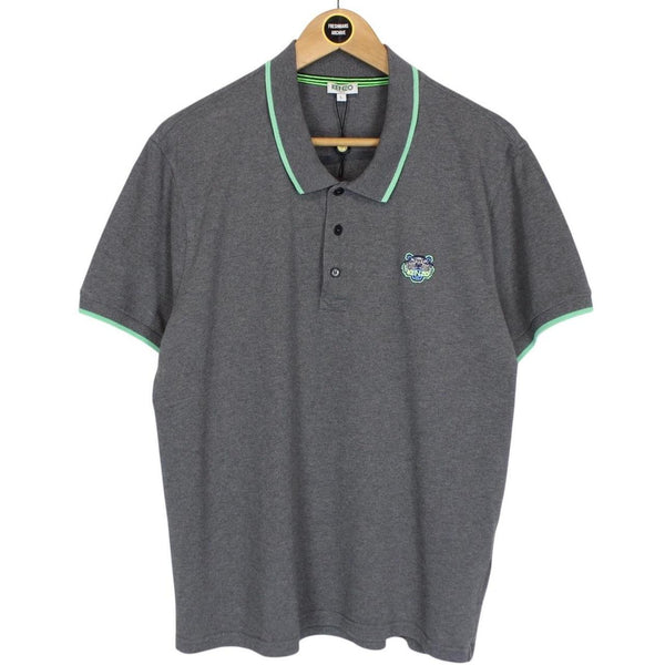 Kenzo Paris Dark Grey Tiger Short Sleeve Cotton Polo Shirt