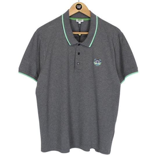 Kenzo Paris Dark Grey Tiger Short Sleeve Cotton Polo Shirt