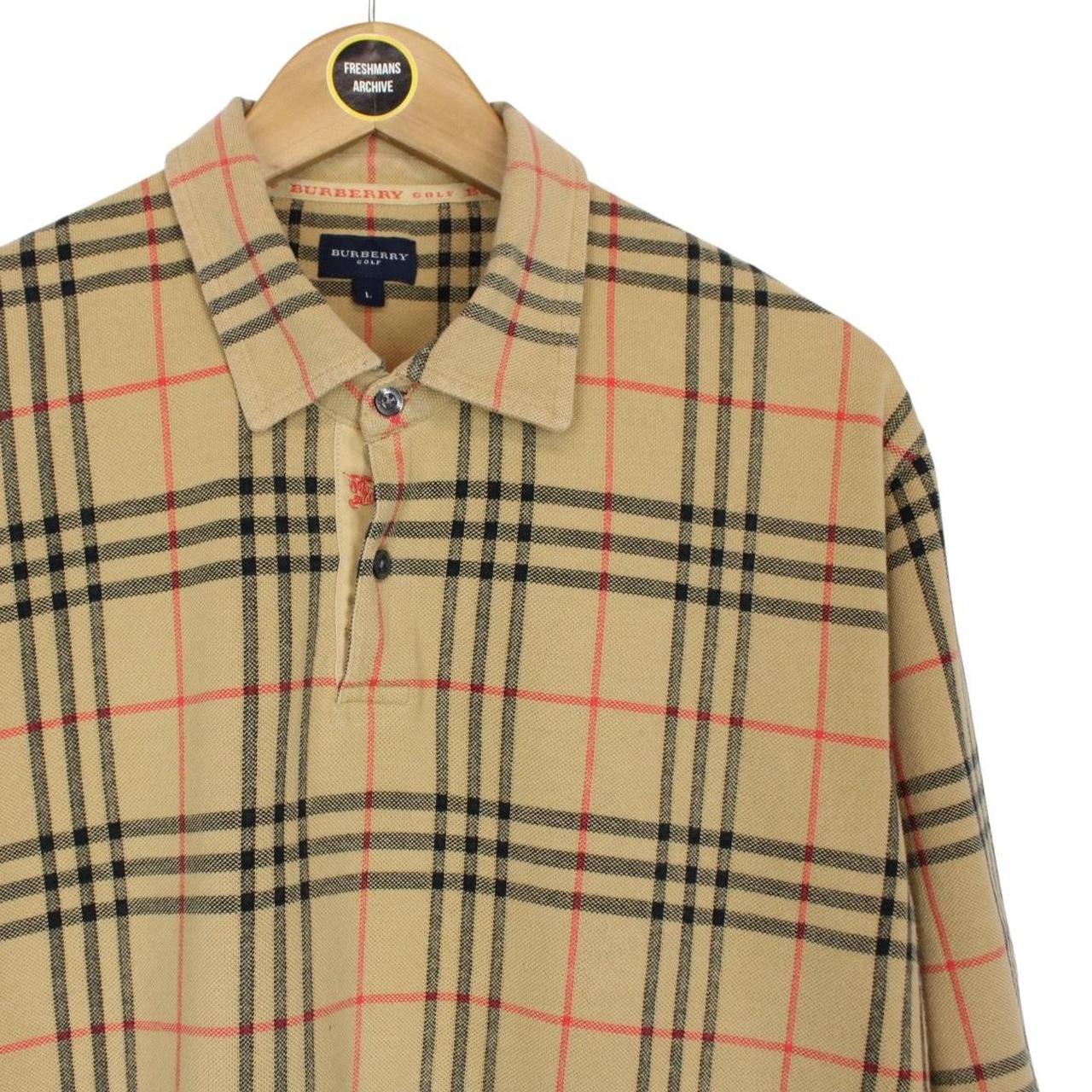 Vintage Burberry Golf Tan Brown Nova Check Short Sleeve Cotton Polo Shirt