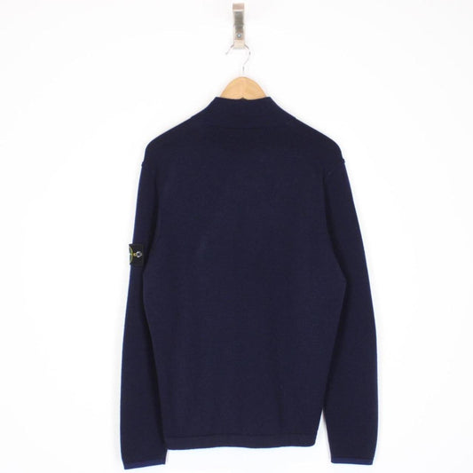 Stone Island Navy Blue Wool Knit Mock Neck Jumper