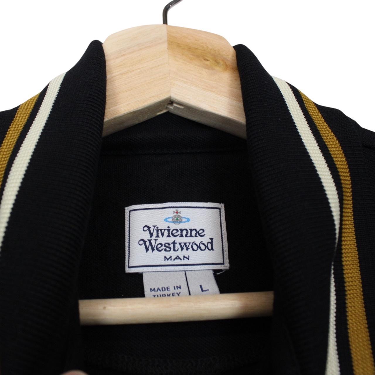 Vivienne Westwood Black Striped Collar Short Sleeve Orb Polo Shirt