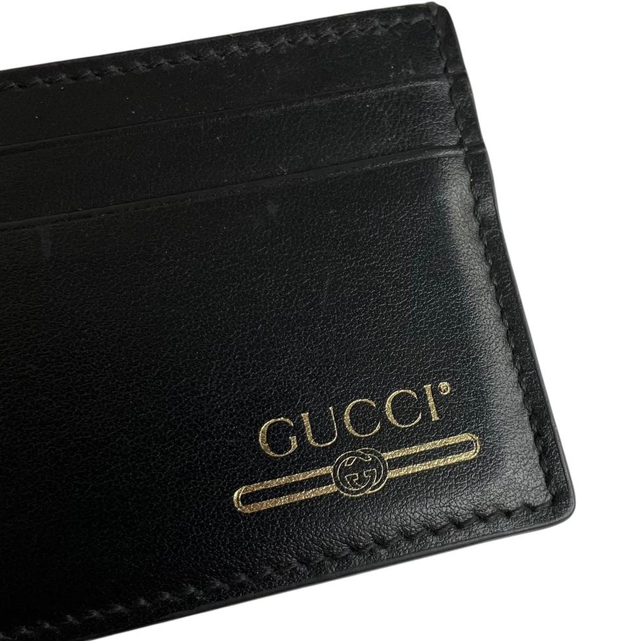 Gucci Black and Gold Logo Print Leather Card Holder