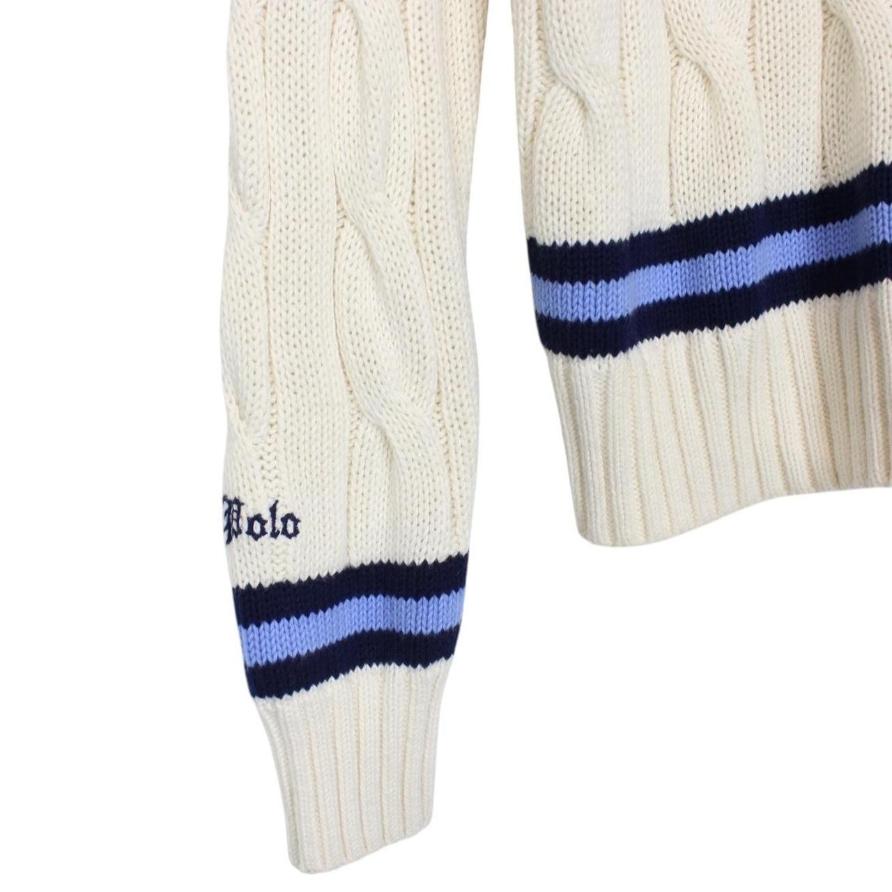 Polo Ralph Lauren Cream and Blue The Iconic Cricket Cotton Cable Knit Jumper