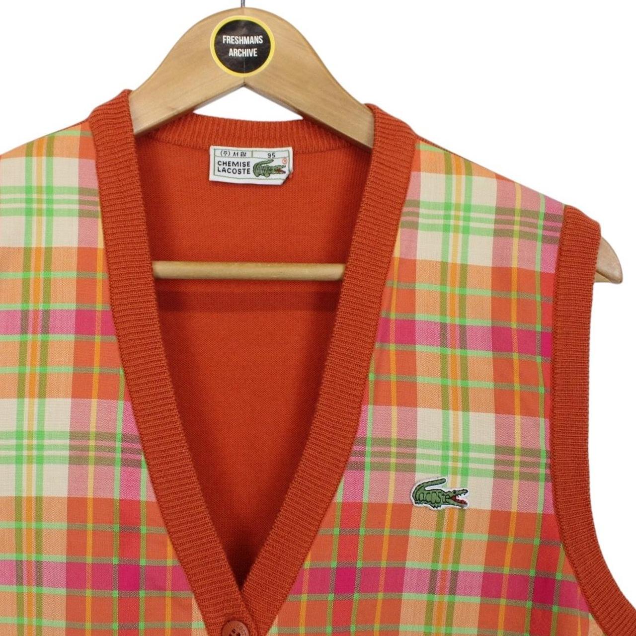 Vintage 90s Lacoste Multicoloured Check Cotton Knit Sweater Vest