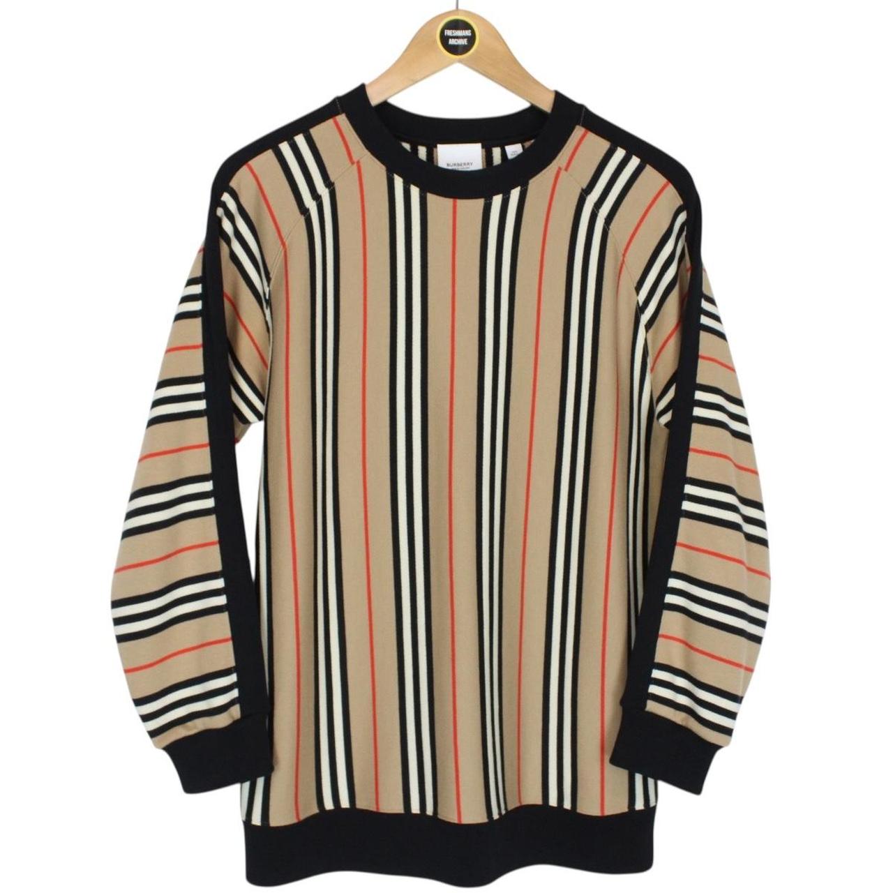 Burberry Tan Brown and Black Nova Icon Stripe Cotton Sweatshirt Jumper