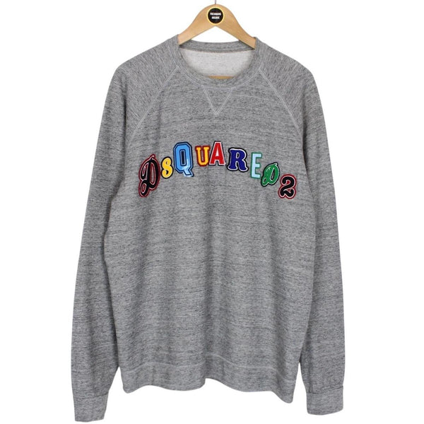 Dsquared2 Grey and Multicoloured Patch Logo Sweatshirt Jumper