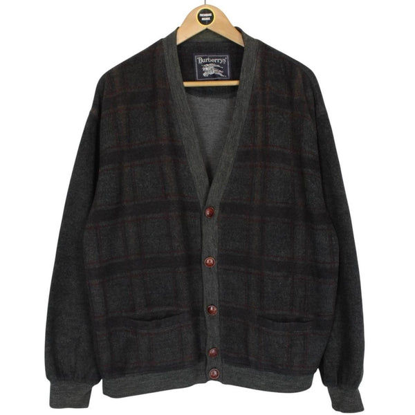 Vintage 90s Burberry Green Plaid Check Wool Knit Cardigan Jumper