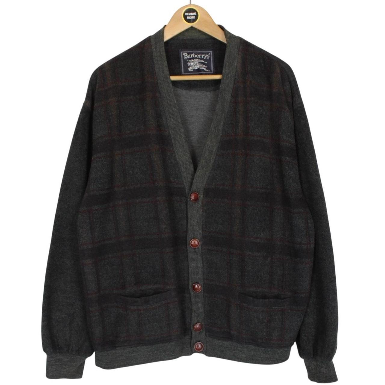 Vintage 90s Burberry Green Plaid Check Wool Knit Cardigan Jumper