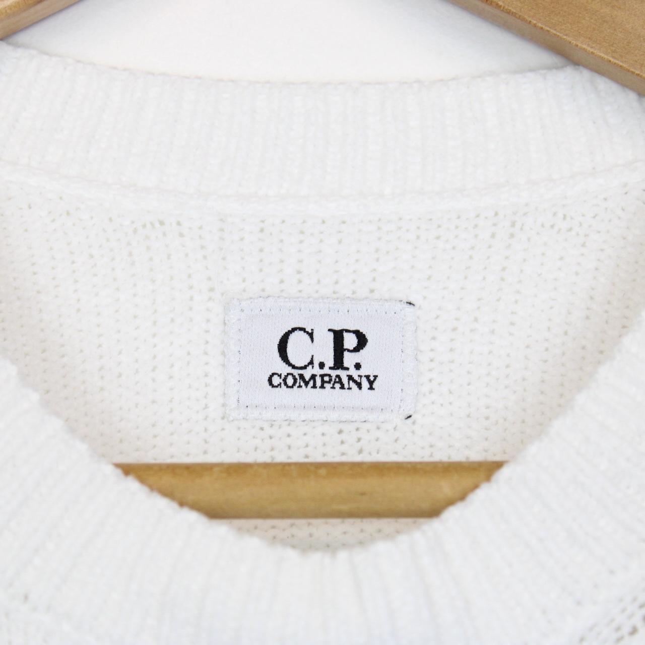 CP Company White Chenille Cotton Knit Sweatshirt Jumper