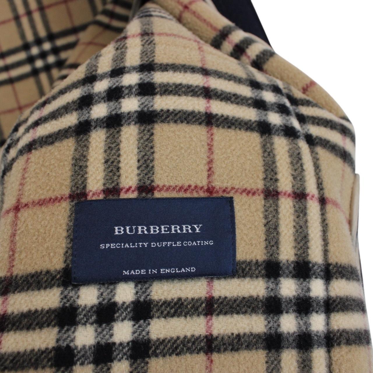 Vintage Burberry London Navy Blue Nova Check Wool Duffle Coat