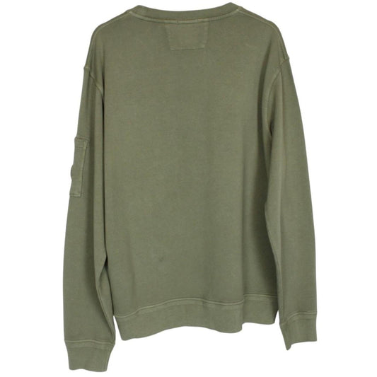 CP Company green sweatshirt diagonal fleece with signature lens detail and logo.