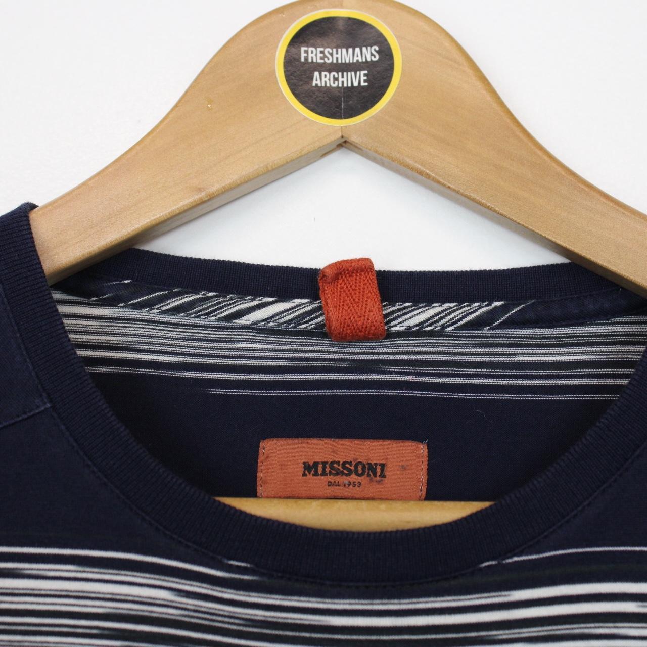 Missoni Navy Blue and White Striped Short Sleeve Cotton T-Shirt