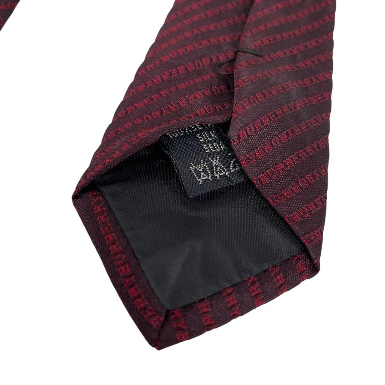Vintage Burberry London Red and Navy Blue Repeat Logo Silk Tie