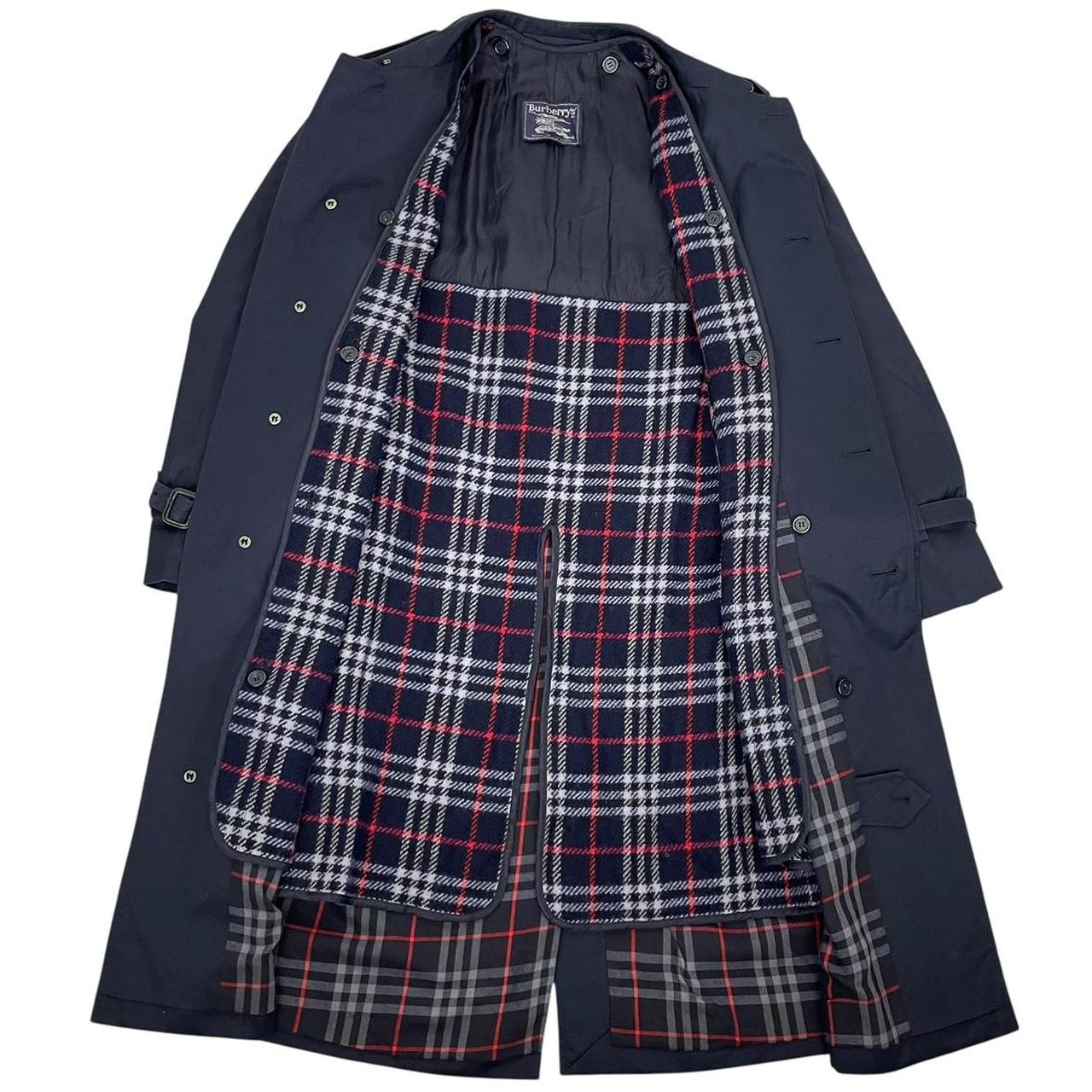 Vintage 90s Burberry Navy Blue Single Breasted Belted Trench Coat