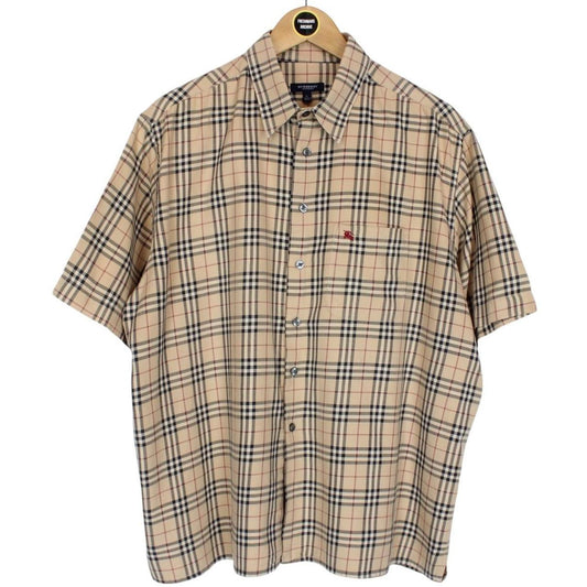 Vintage 00s Burberry London Tan Brown Nova Check Short Sleeve Cotton Shirt