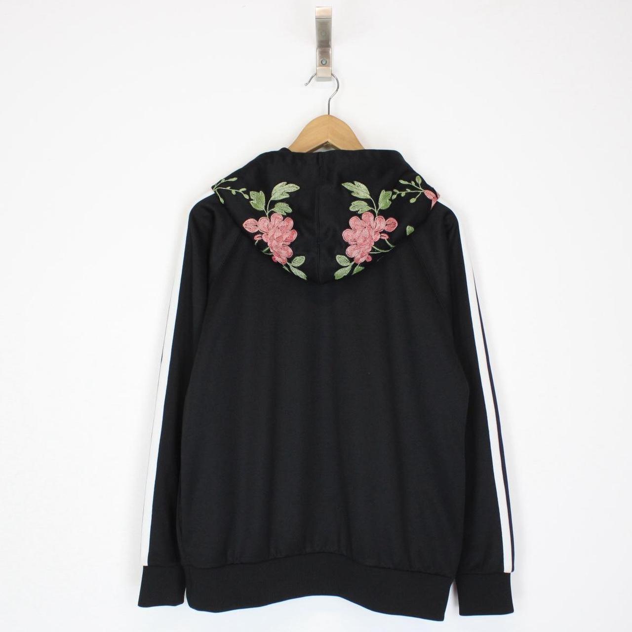 Gucci Black Floral Embroidered Full Zip Hoodie Jumper