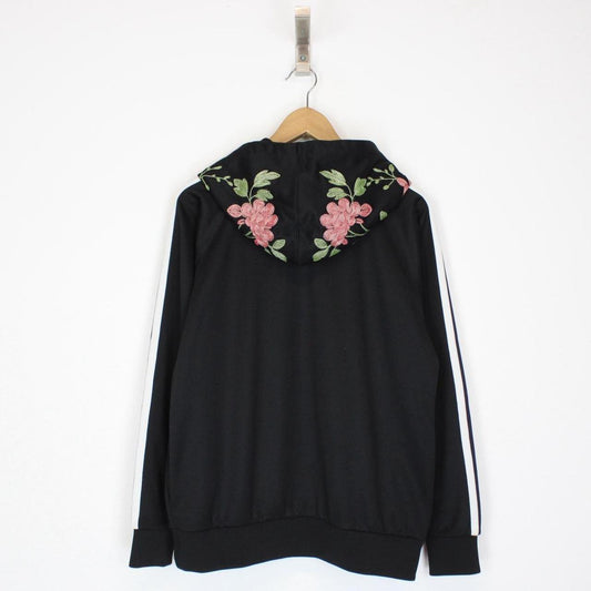 Gucci Black Floral Embroidered Full Zip Hoodie Jumper