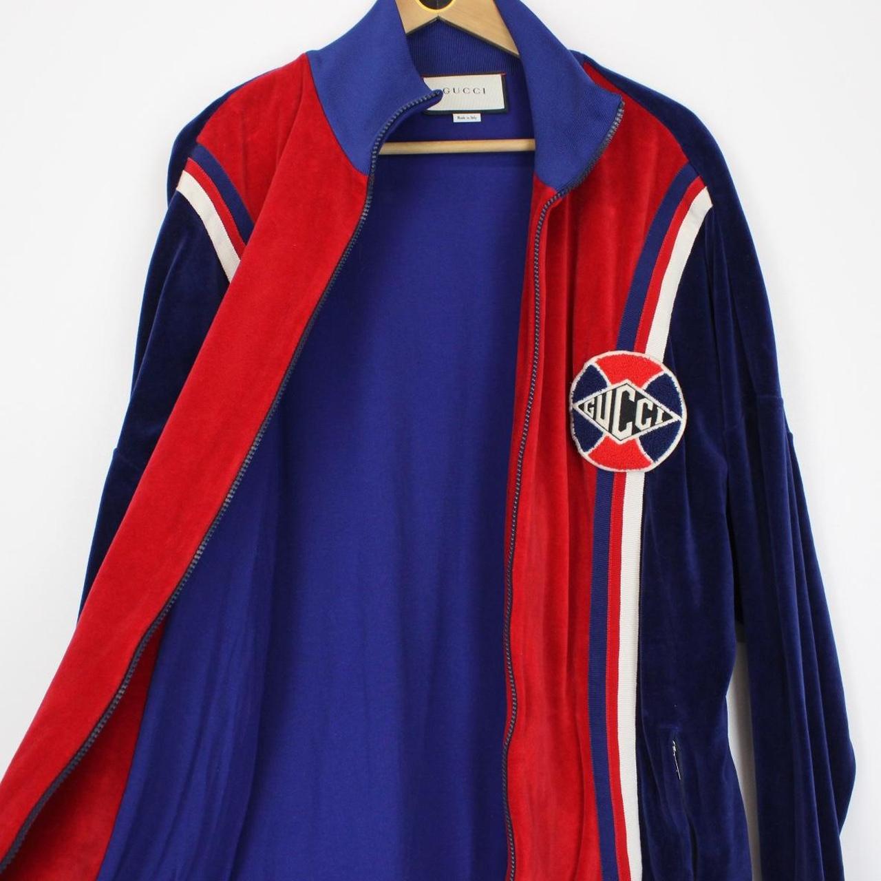 Gucci Red and Blue Logo Patch Full Zip Velour Track Jacket