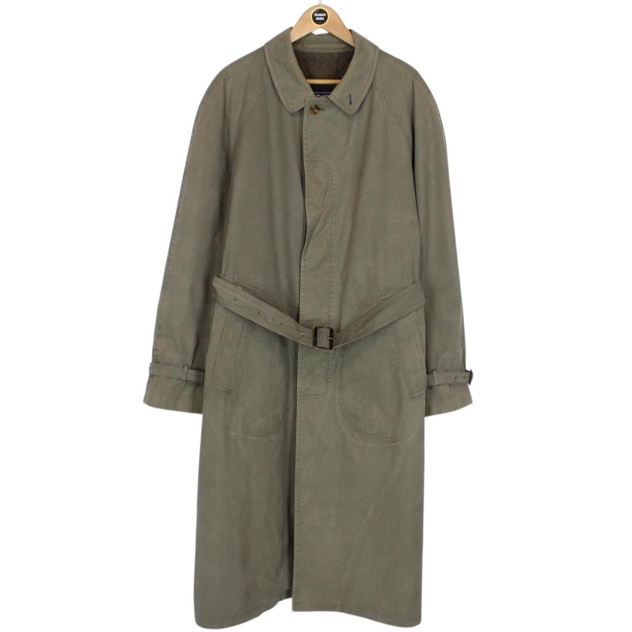 Vintage 90s Burberry Green Single Breasted Belted Trench Coat
