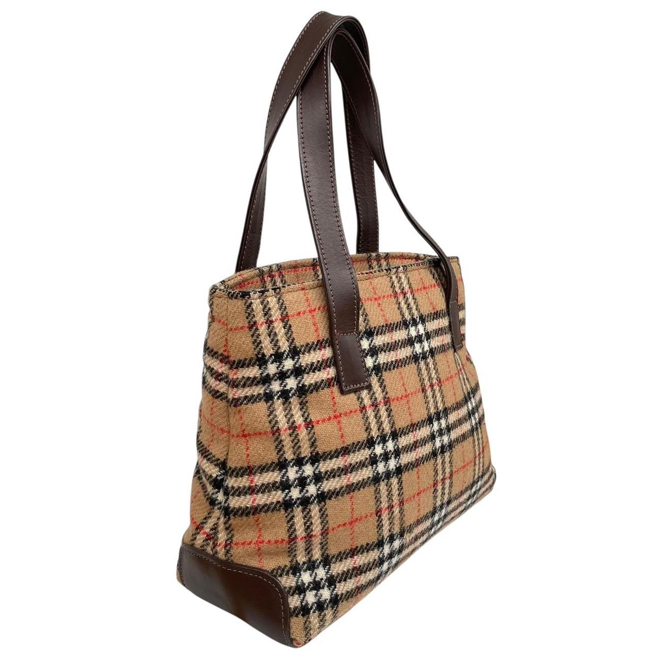 Vintage Burberry Tan and Brown Nova Check Wool Shoulder Bag