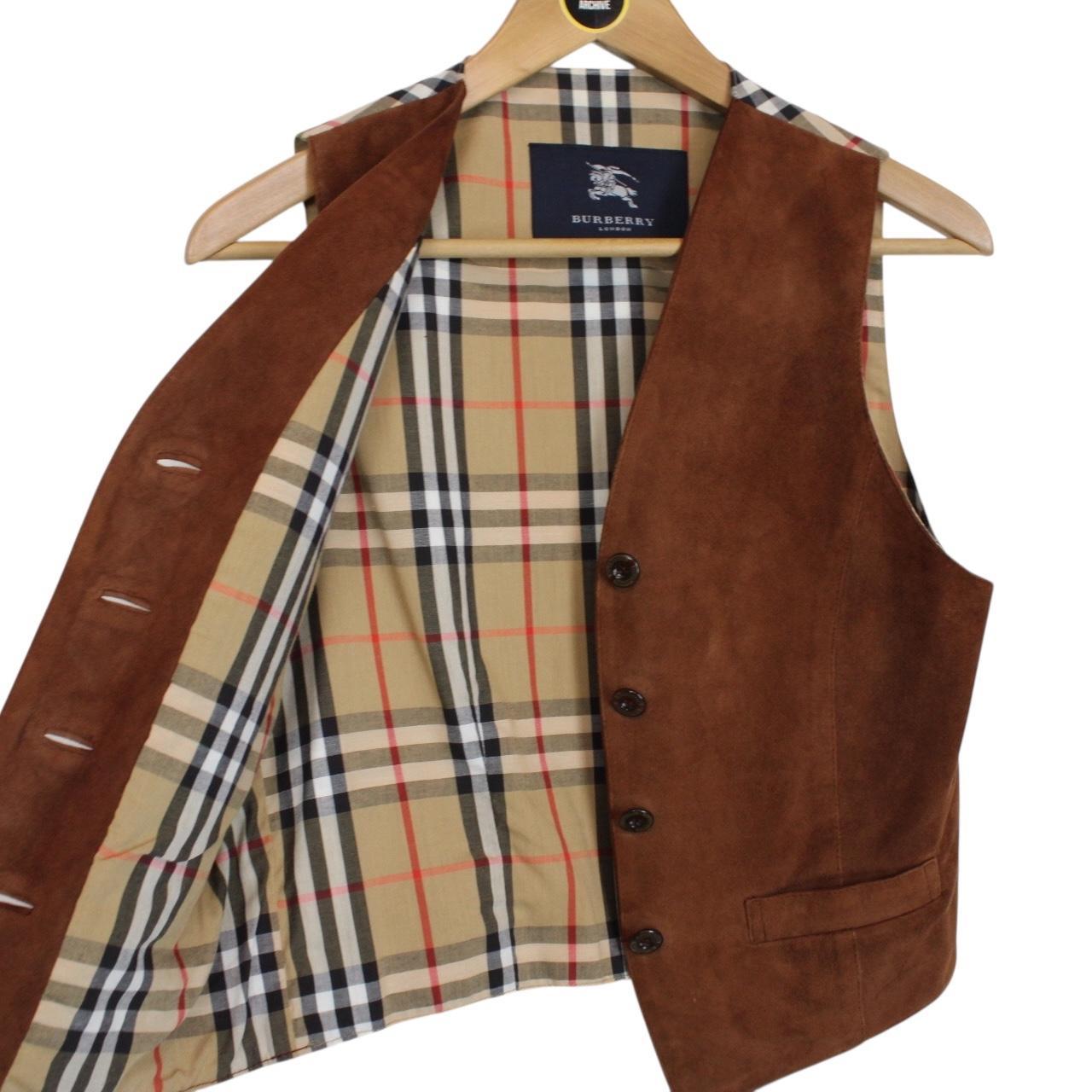 Vintage Burberry London Brown and Tan Nova Check Suede Leather Vest