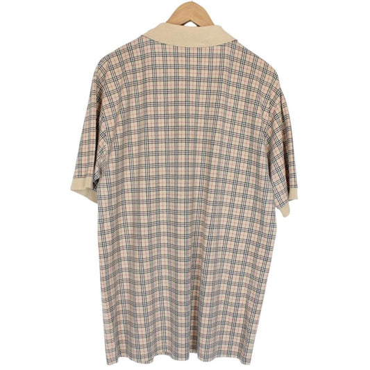 Vintage 90s Burberry Beige Nova Check Short Sleeve Cotton Polo Shirt