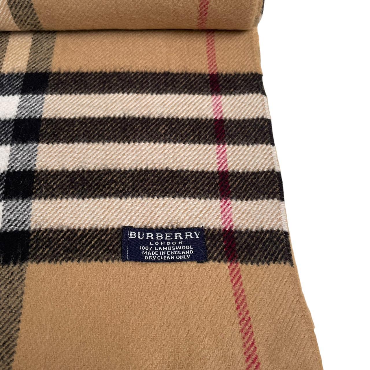Vintage 90s Burberry Tan Brown Nova Check Lambswool Scarf