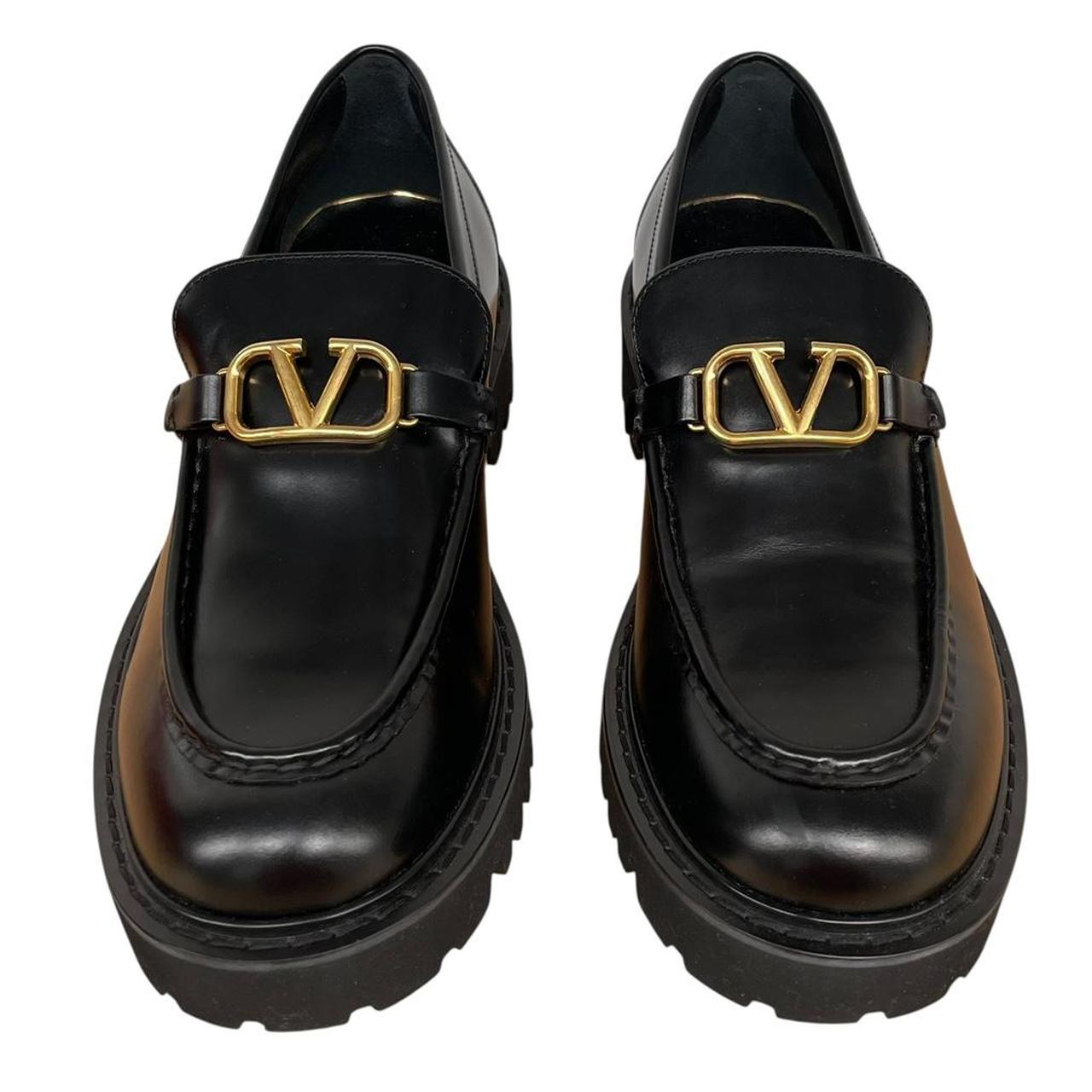 Valentino Garavani Black and Gold VLogo Signature Calfskin Leather Loafers