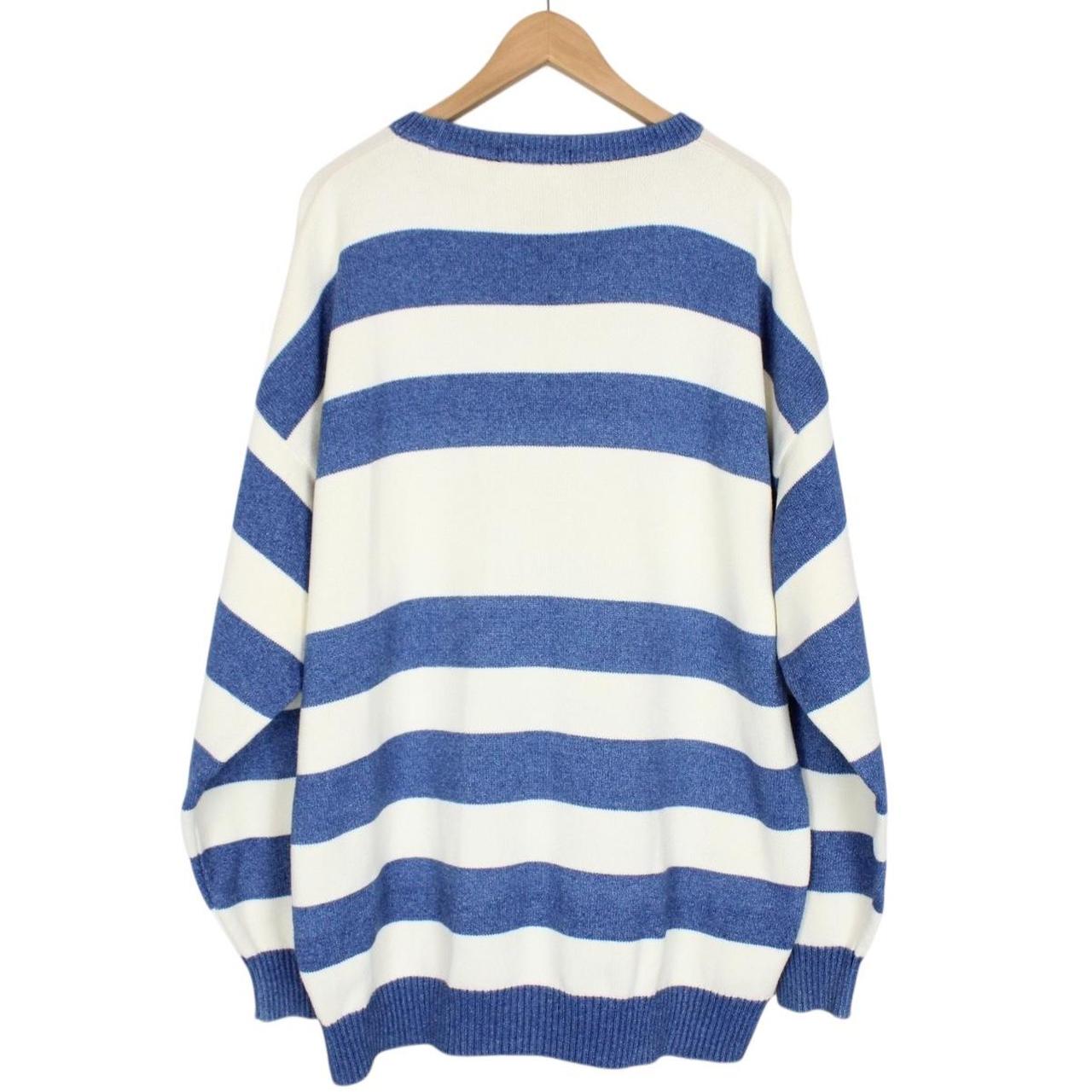Vintage 90s Burberry Blues Cream and Blue Striped Cotton Knit Jumper