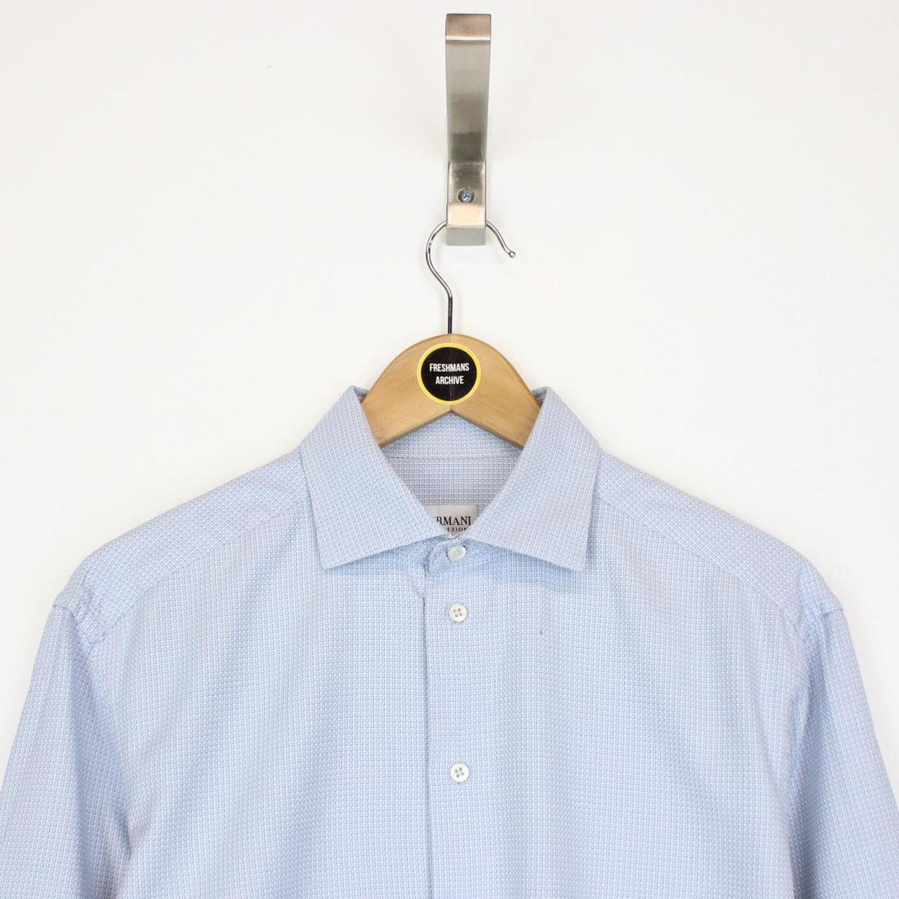 Armani Collezioni Blue and White Long Sleeve Formal Shirt
