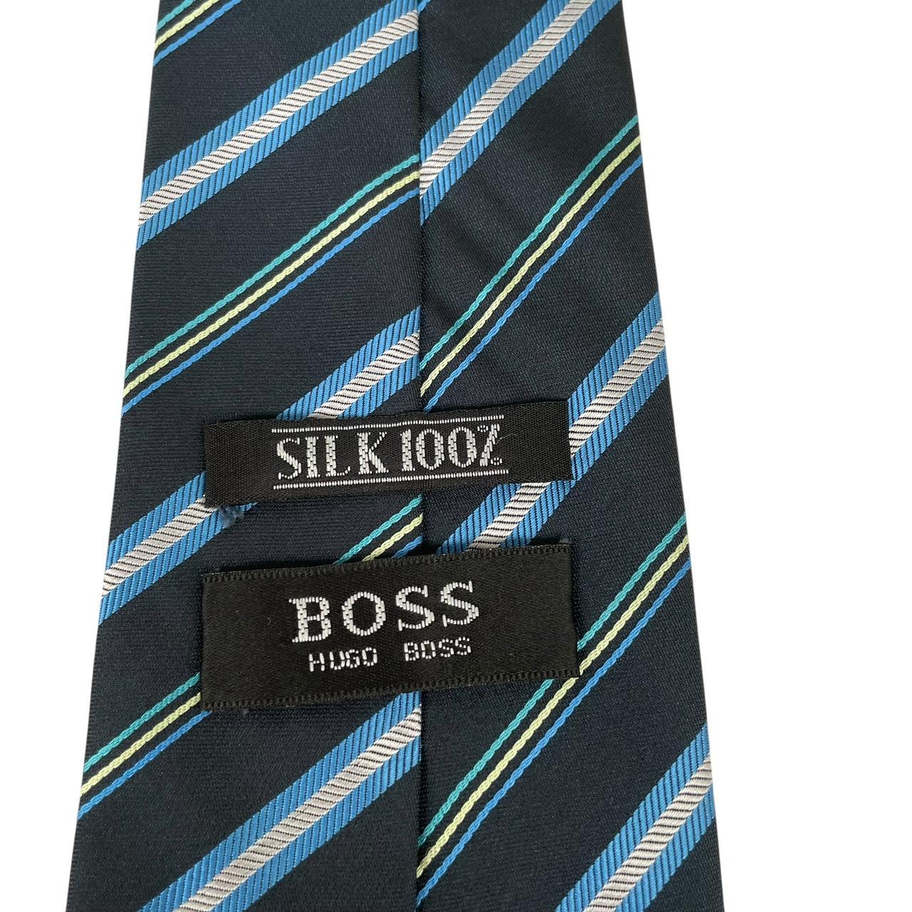Vintage Hugo Boss Navy and Blue Striped Silk Tie