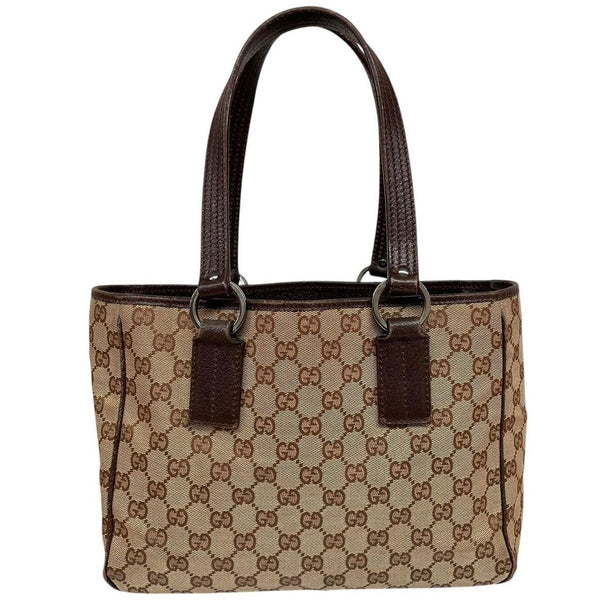 Gucci Beige and Brown GG Monogram Canvas and Leather Tote Bag