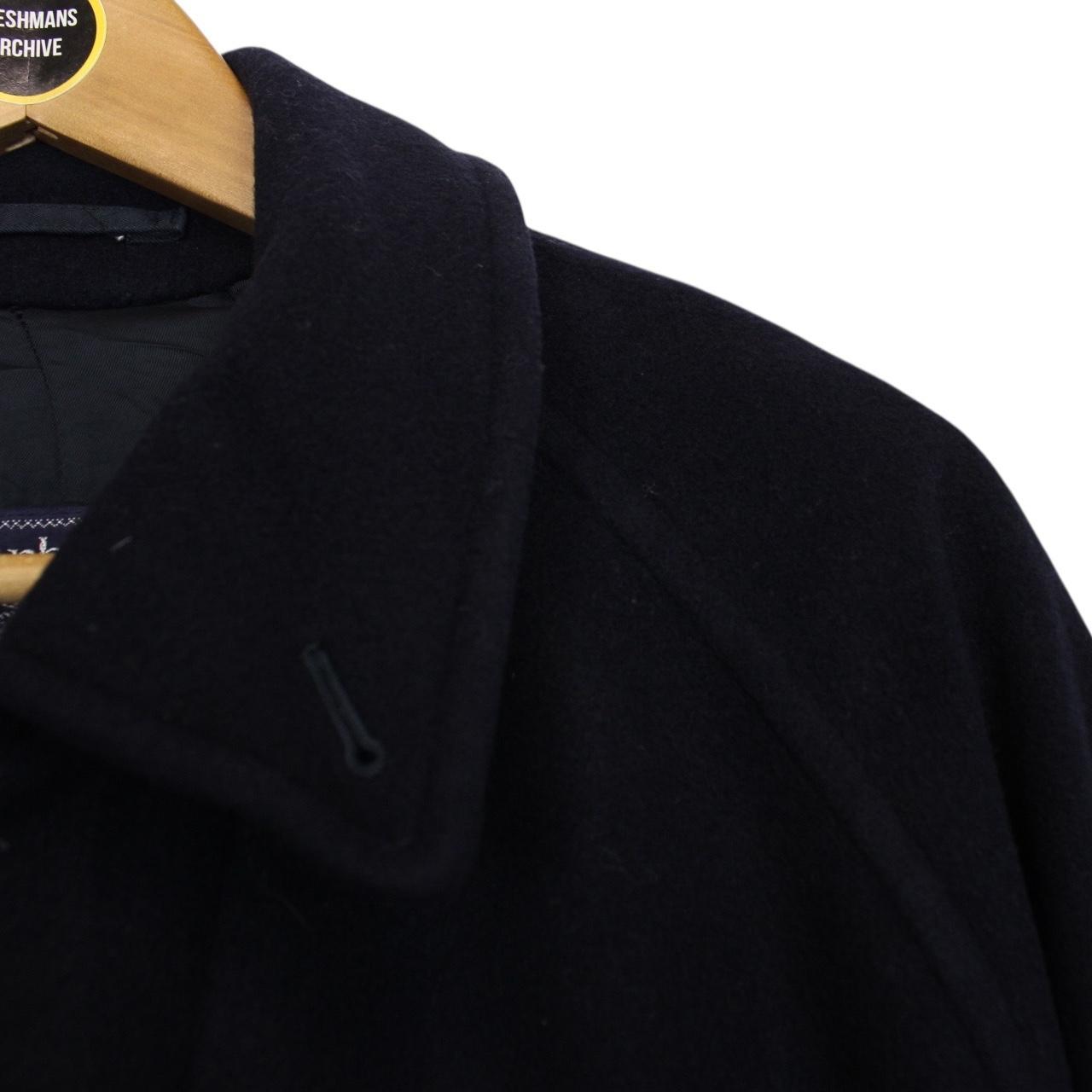 Vintage 90s Burberry Navy Blue Belted Wool Overcoat