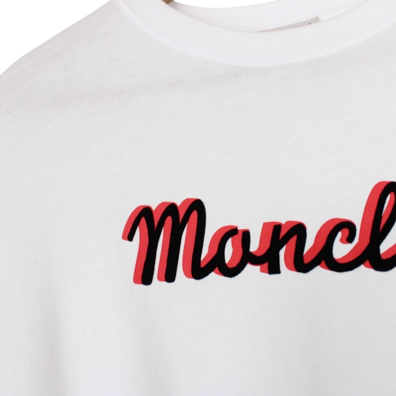 Moncler White Logo Print Short Sleeve Cropped T-Shirt