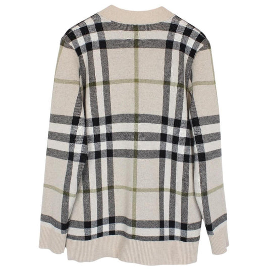 Burberry Beige Nova Check Cashmere Wool Knit Cardigan Jumper