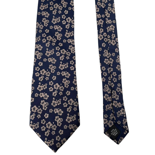Michael Kors Navy Blue Floral Pattern Silk Tie