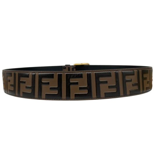 Fendi Brown and Black FF Zucca Monogram Embossed Leather Belt