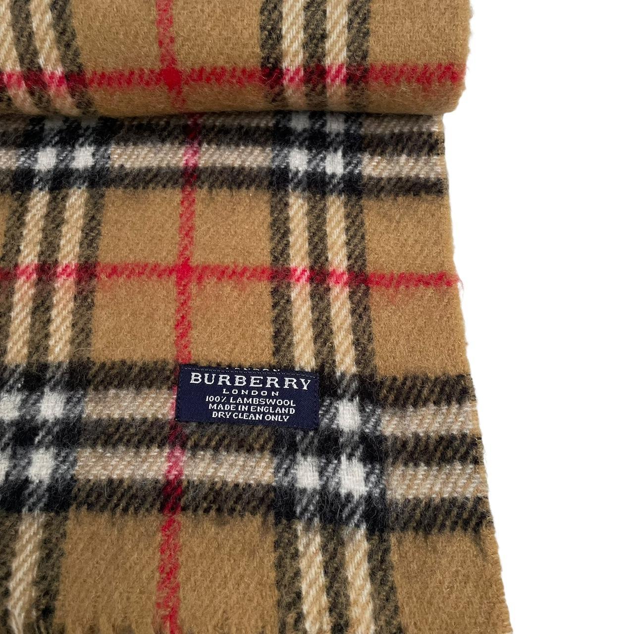Vintage 90s Burberry Tan Brown Nova Check Lambswool Scarf