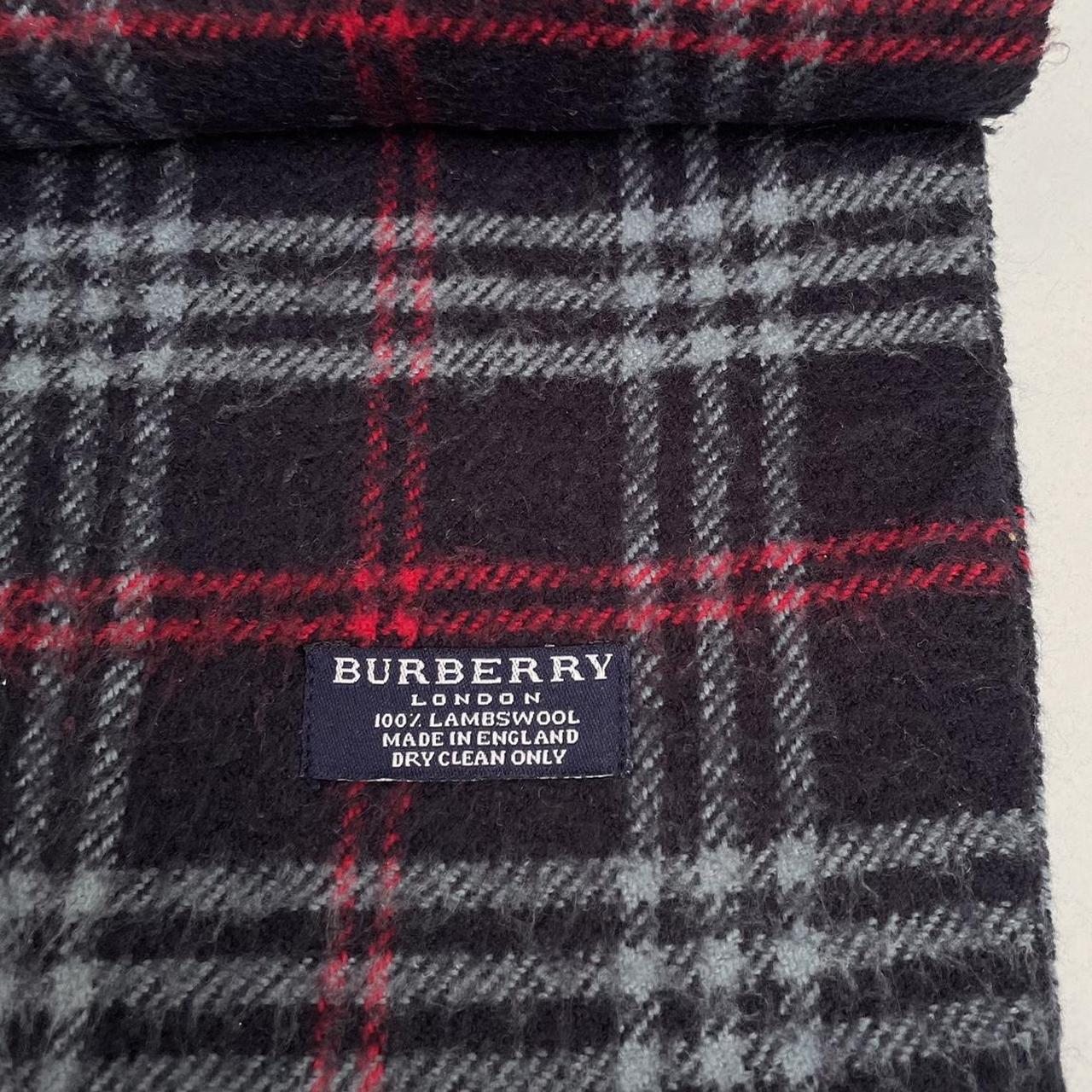 Vintage 90s Burberry Navy Blue Nova Check Lambswool Scarf