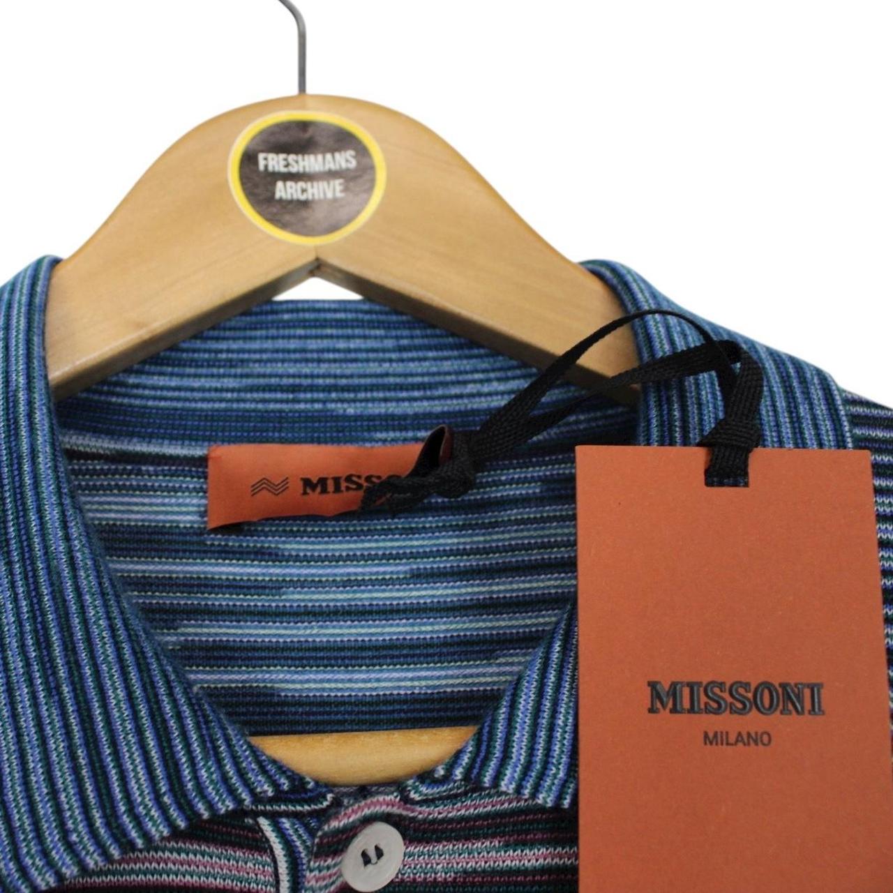Missoni Multicoloured Striped Long Sleeve Fine Knit Wool Polo Shirt