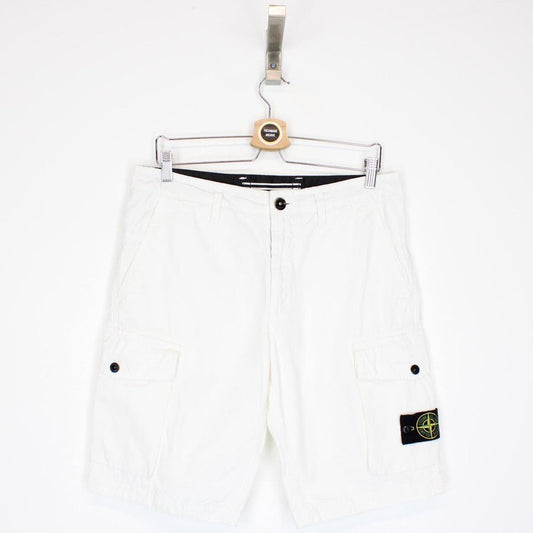 Stone Island White Bermuda Cotton Cargo Shorts
