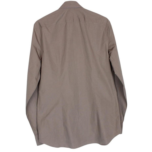 Prada brown long sleeve shirt with popeline stretch fabric and logo detail.