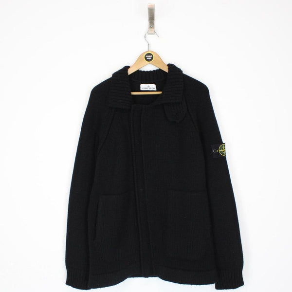 Stone Island AW 2018 Black Lana Wool Knit Full Zip Cardigan Jacket