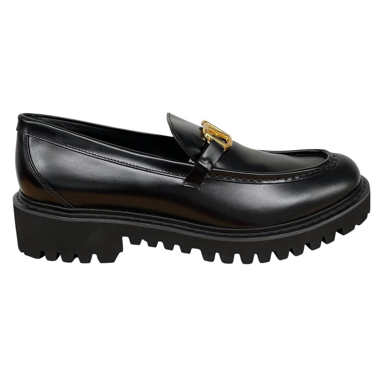 Valentino Garavani Black and Gold VLogo Signature Calfskin Leather Loafers