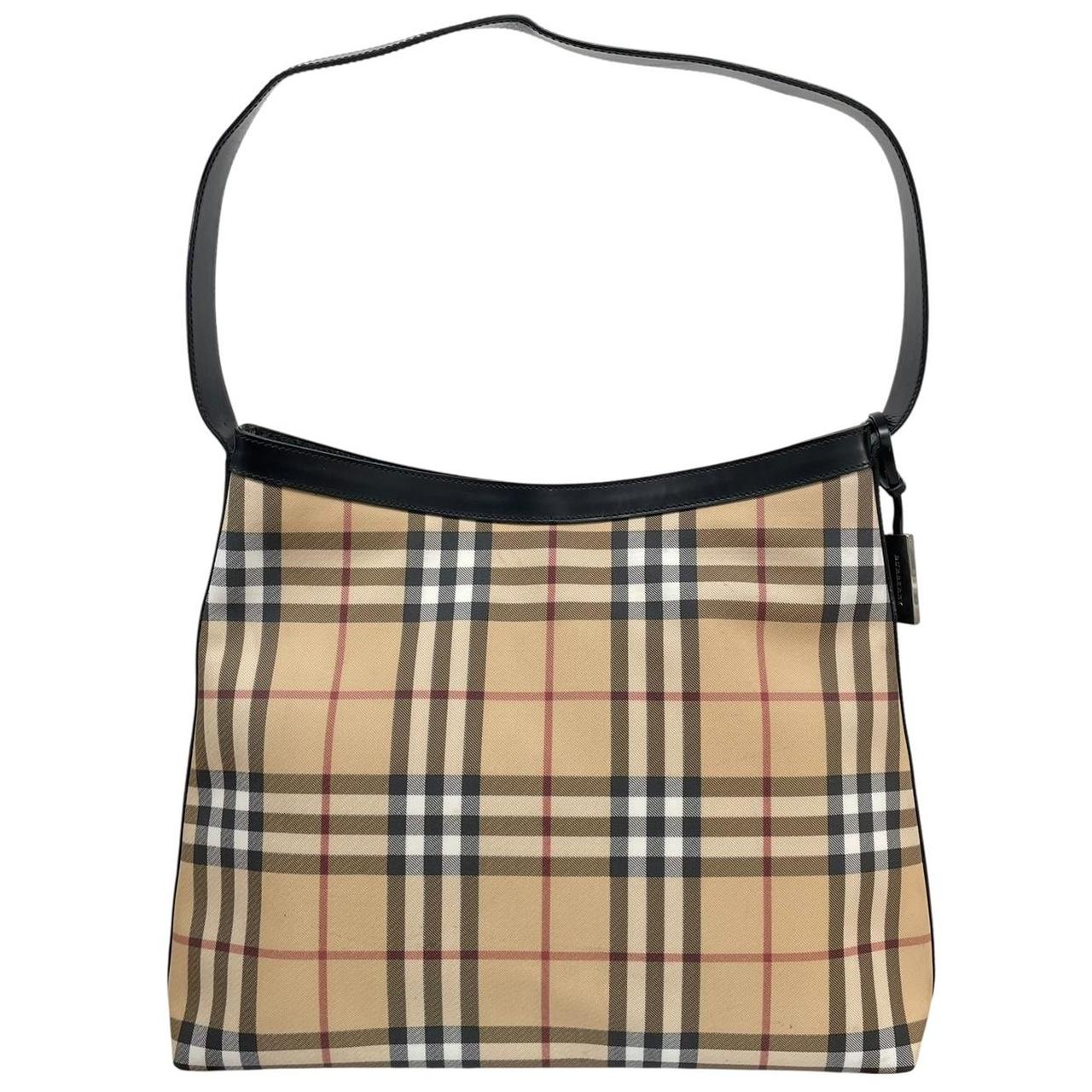 Burberry London Beige and Black Nova Check Coated Canvas Shoulder Bag