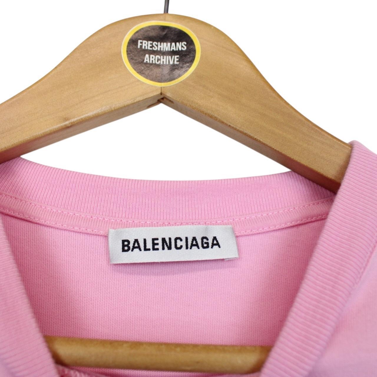 Balenciaga Pink Short Sleeve Logo Print Cotton T-Shirt