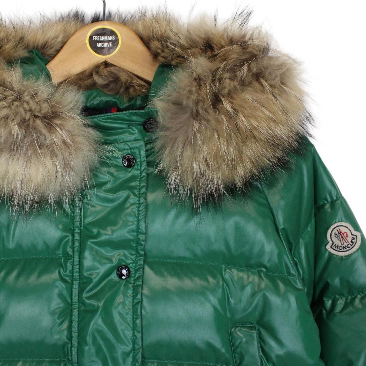 Moncler Green Fur Hooded Nylon Down Puffer Jacket
