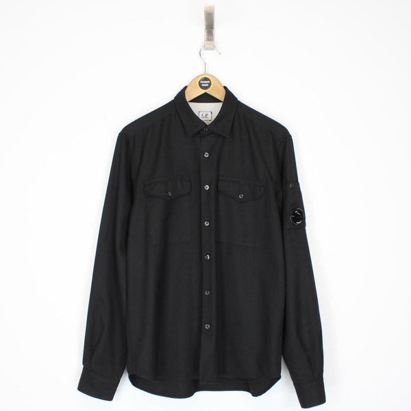 CP Company Black Button Up Military Double Pocket Lens Overshirt